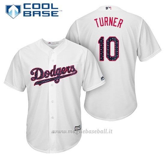 Maglia Baseball Uomo Los Angeles Dodgers 2017 Estrellas y Rayas Justin Turner Bianco Cool Base